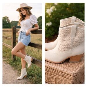 Dolce Vita Cream Woven Western Ankle Boots